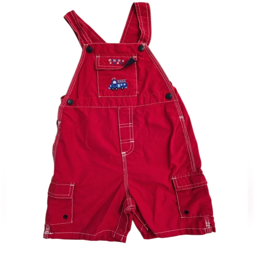Vintage Y2K OshKosh B'gosh Red Overalls Shorts Embroidered Truck